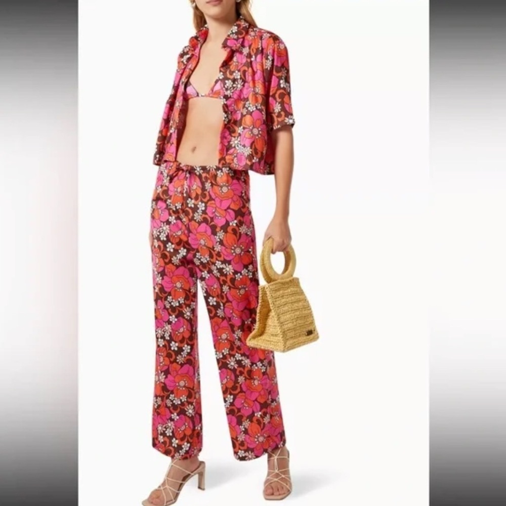 Frankie's Bikinis Floral Pink & Red Printed Swim Coverup Set